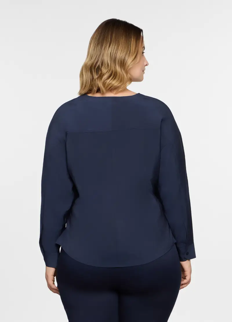 Camicia Regular Fit Con Scollo A V Misto Modal Donna Curvy, Blu scuro miniatura 2