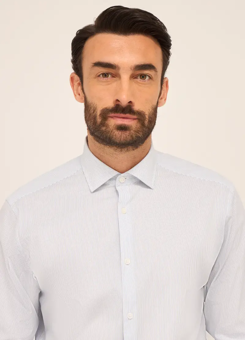 Upim, Camicia Regular Fit In Cotone Stretch A Righe Uomo, Azzurro, Taglia: 39 miniatura 2
