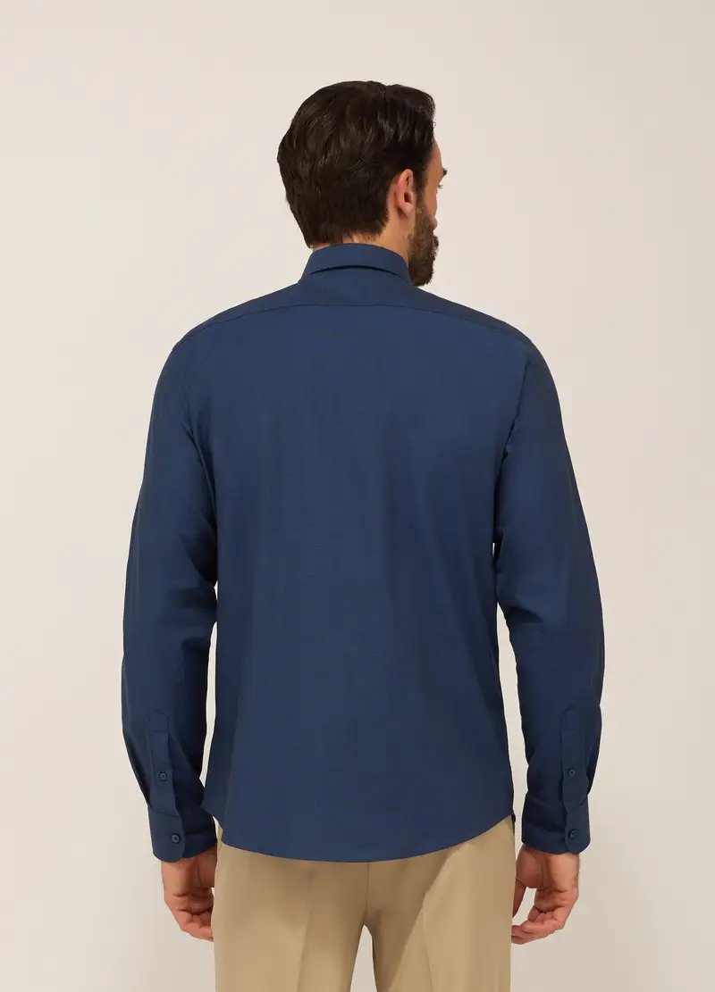 , Camicia Regular Fit In Cotone Stretch Texturizzato Uomo, Blu scuro miniatura 3