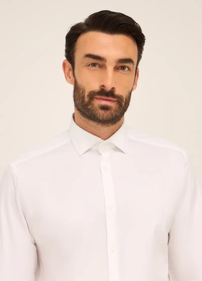 Camicia Regular Fit In Cotone Stretch Uomo, Bianco miniatura 3