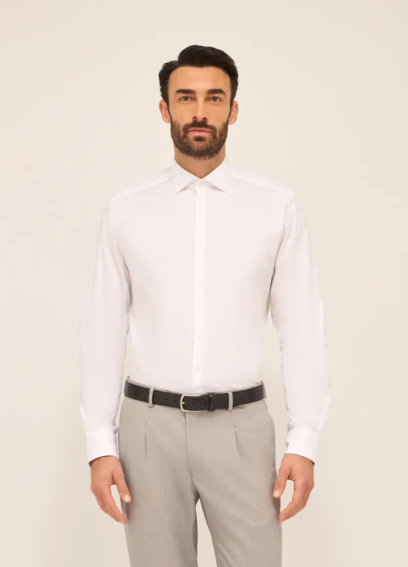Camicia Regular Fit In Cotone Stretch Uomo, Bianco