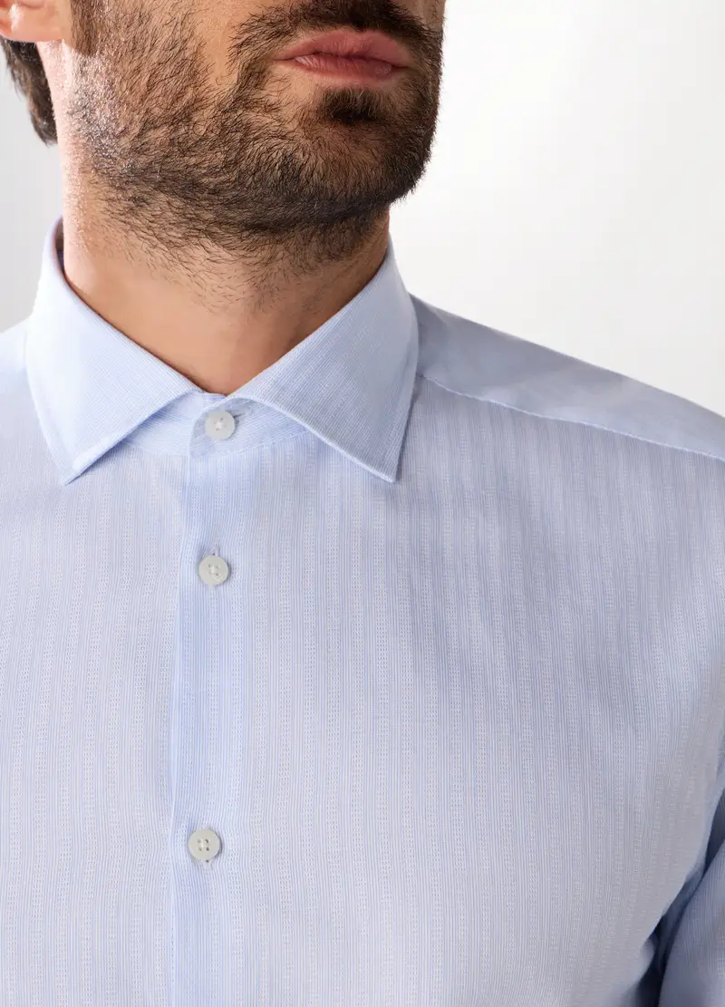 Camicia Regular Fit In Puro Cotone A Righe Uomo, Bianco/Azzurro miniatura 3