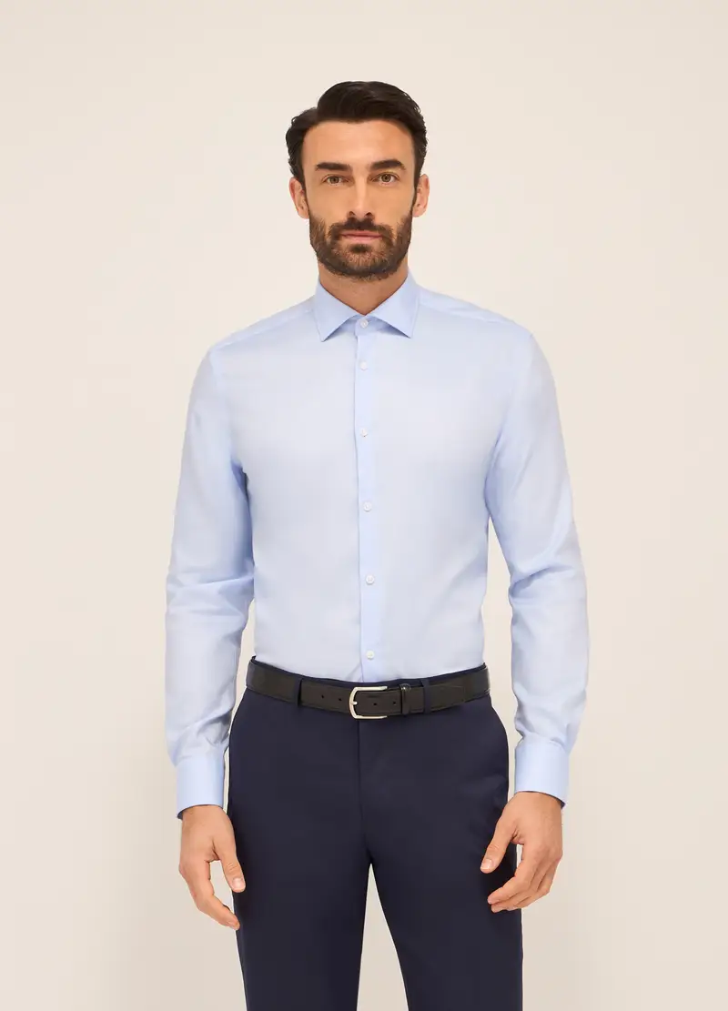 Camicia Regular Fit In Puro Cotone Uomo, Azzurro celeste