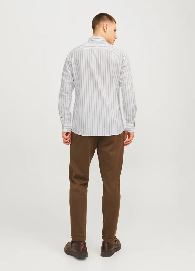 Camicia Slim Fit A Righe Con Taschino Uomo, Unisex, Bianco/Beige miniatura 3