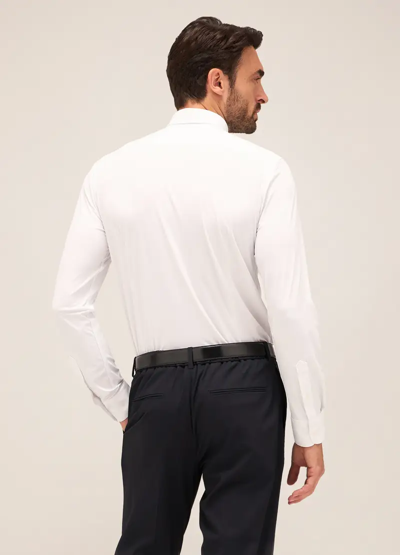 Camicia Slim Fit Colletto Classico In Tessuto Stretch Uomo, Bianco miniatura 2