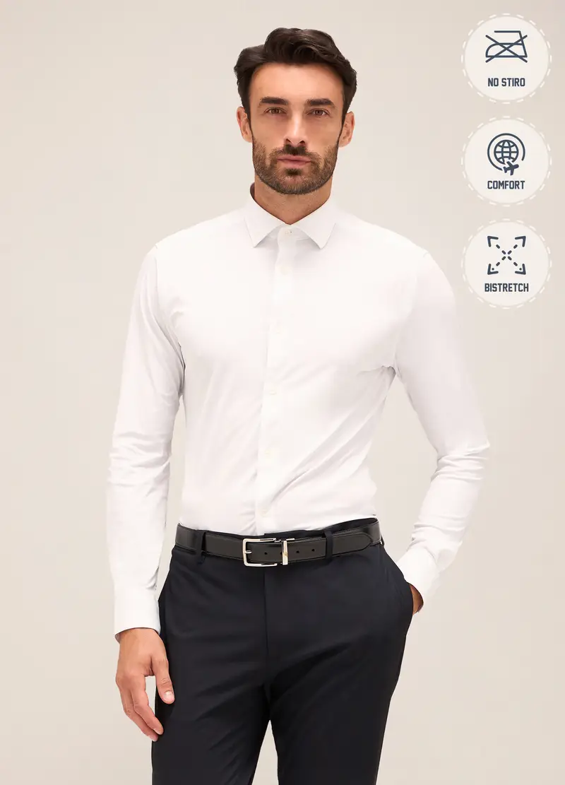 Camicia Slim Fit Colletto Classico In Tessuto Stretch Uomo, Bianco