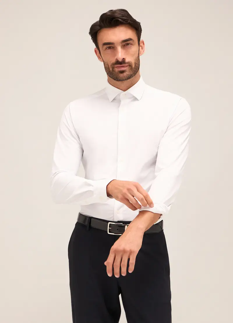 Camicia Slim Fit Colletto Classico In Tessuto Stretch Uomo, Bianco miniatura 3