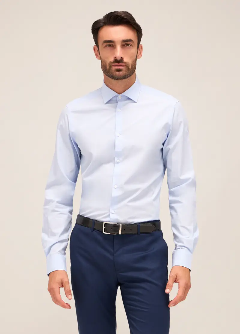 Camicia Slim Fit Colletto Francese In Cotone Uomo, Azzurro