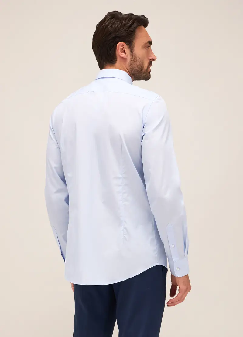 Camicia Slim Fit Colletto Francese In Cotone Uomo, Azzurro miniatura 2