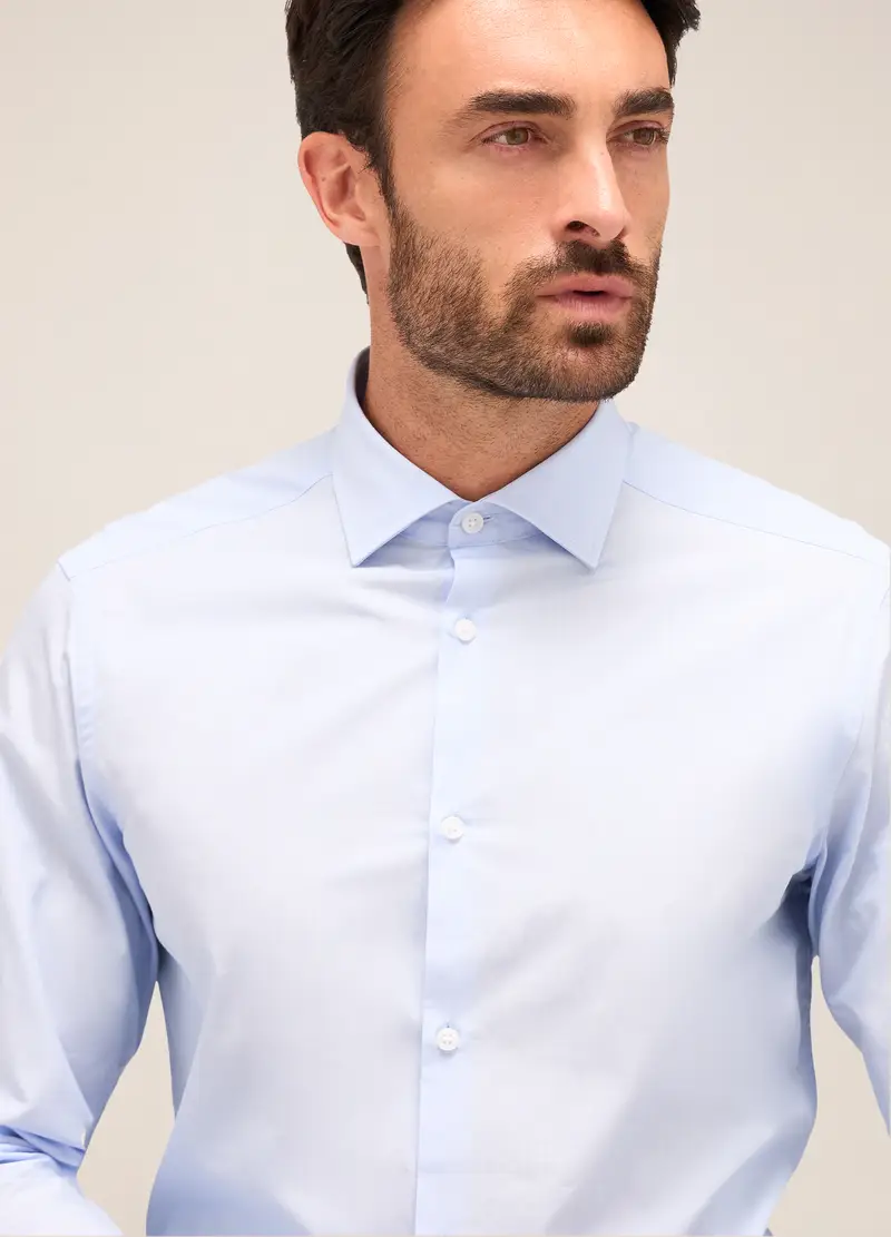 Camicia Slim Fit Colletto Francese In Cotone Uomo, Azzurro miniatura 3