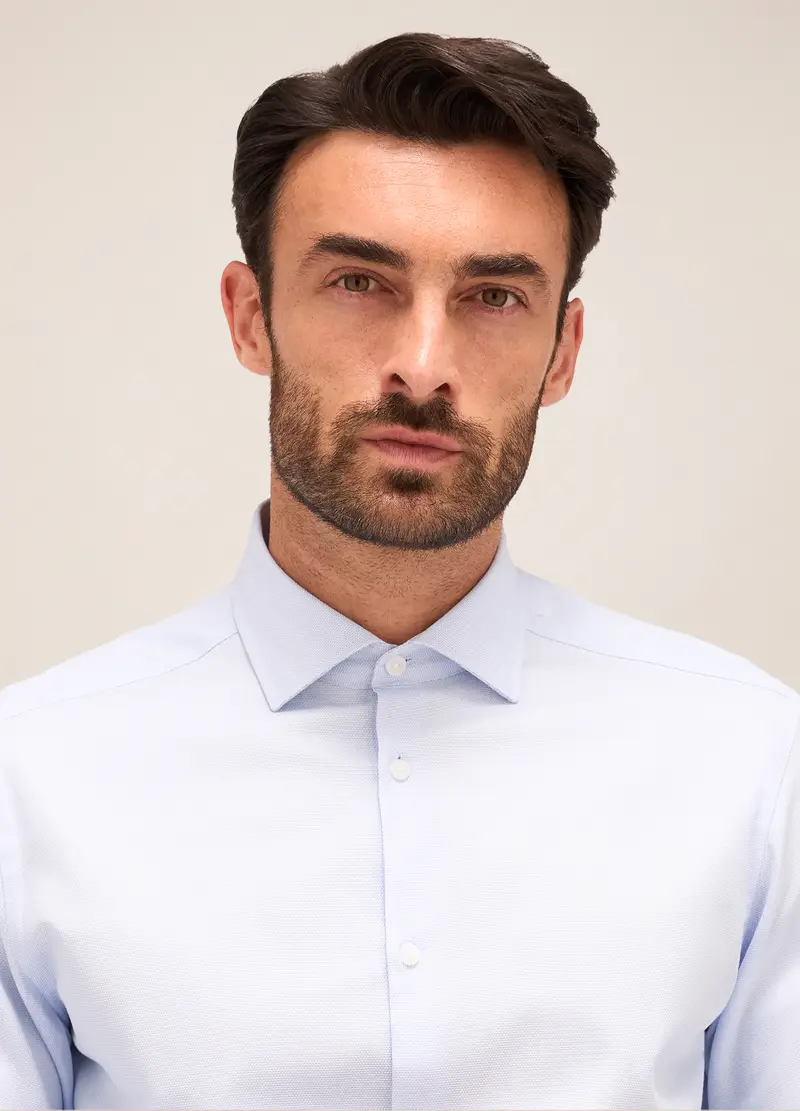 Camicia Slim Fit Colletto Francese In Cotone Uomo, Azzurro miniatura 3