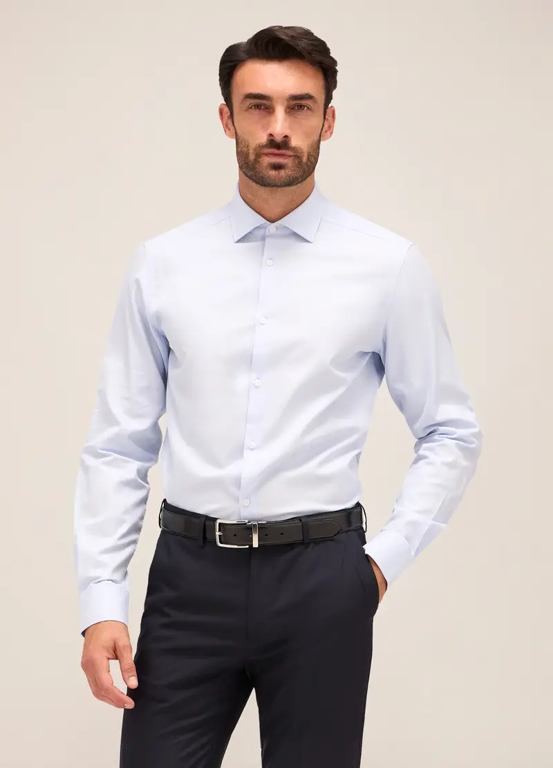 Camicia Slim Fit Colletto Francese In Cotone Uomo, Azzurro