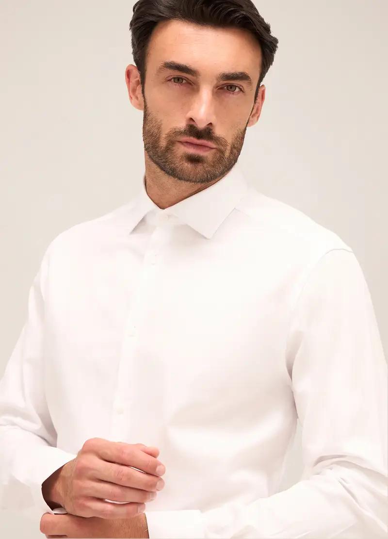 Camicia Slim Fit Colletto Francese In Cotone Uomo, Bianco miniatura 3