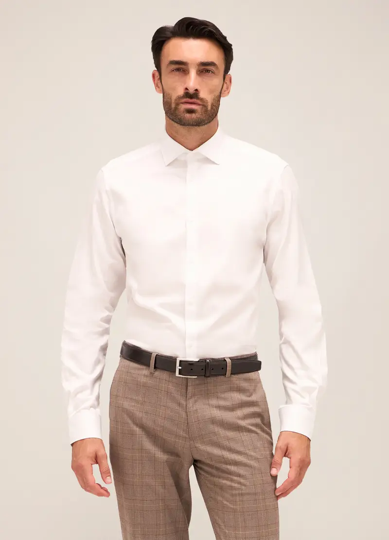 Camicia Slim Fit Colletto Francese In Cotone Uomo, Bianco