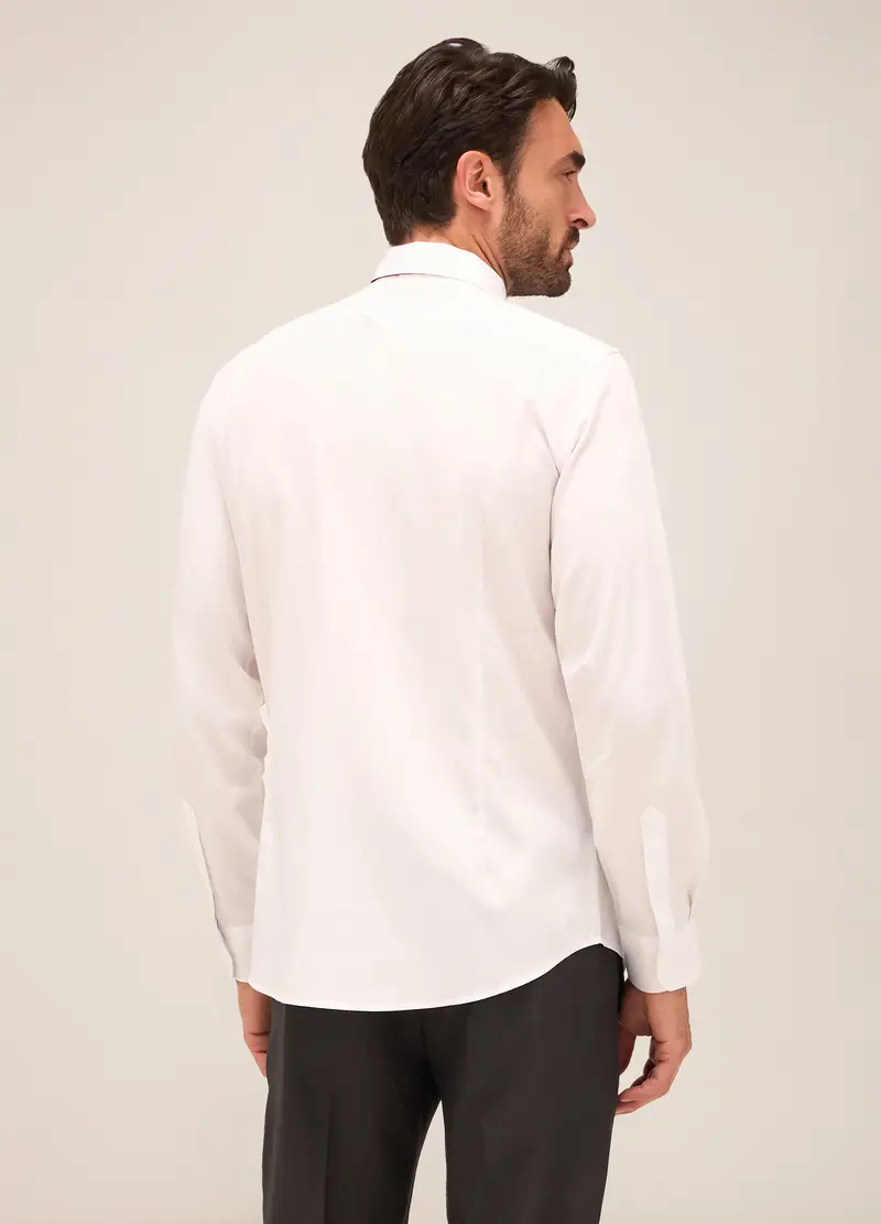 Camicia Slim Fit Colletto Italiano In Cotone Uomo, Bianco gesso miniatura 2