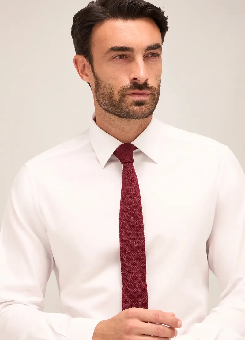 Camicia Slim Fit Colletto Italiano In Cotone Uomo, Bianco gesso miniatura 3