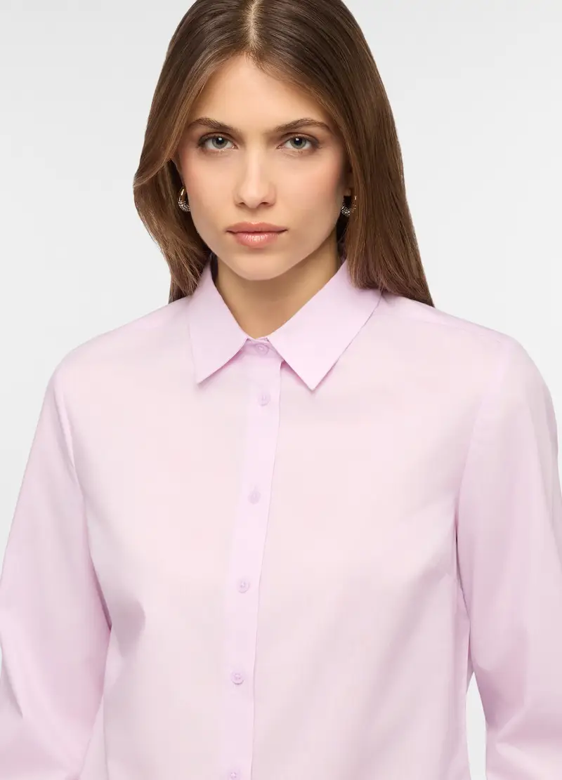 Camicia Slim Fit Con Collo Alla Francese In Poli Cotton Donna, Rosa pastello miniatura 3