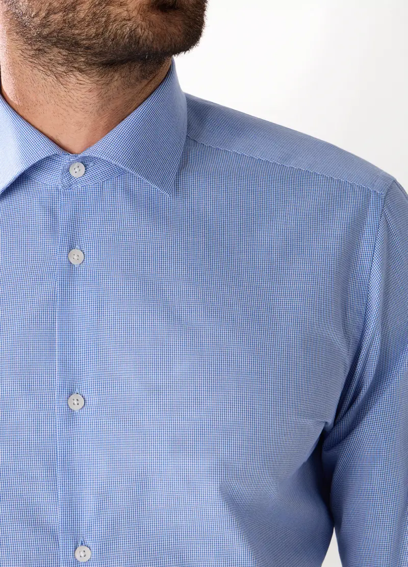 Camicia Slim Fit Con Micromotivo Uomo, Bianco/Azzurro miniatura 3