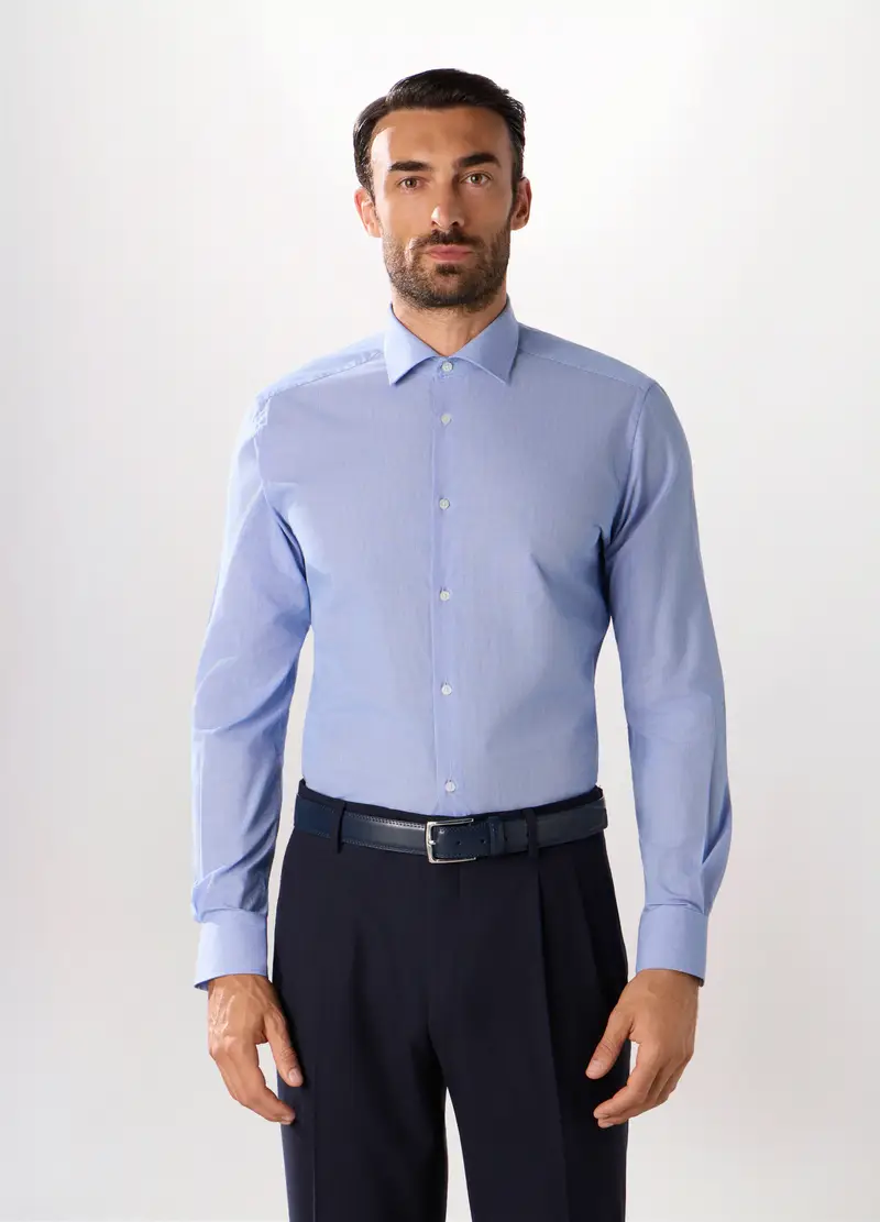 Camicia Slim Fit Con Micromotivo Uomo, Bianco/Azzurro