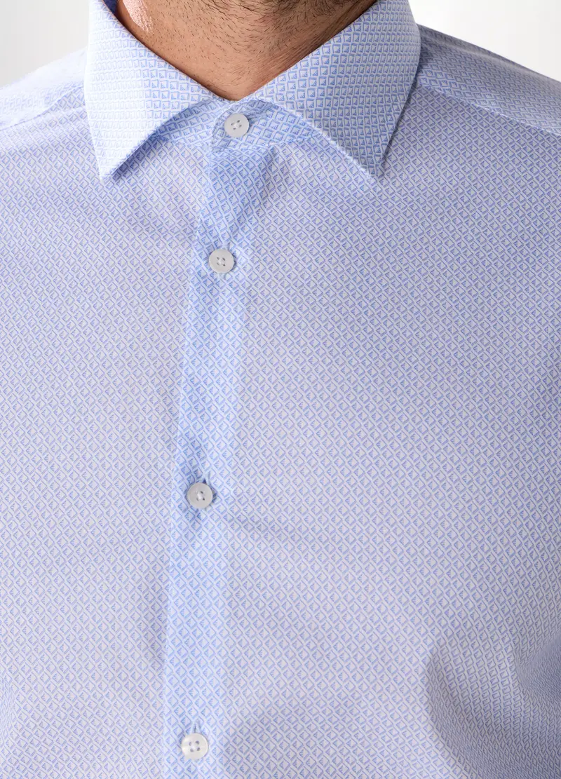 Upim, Camicia Slim Fit Con Stampa Uomo, Bianco/Azzurro, Taglia: S miniatura 2