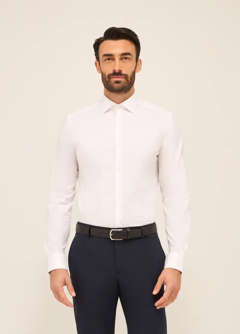 Camicia Slim Fit In Cotone Stretch Uomo, Bianco