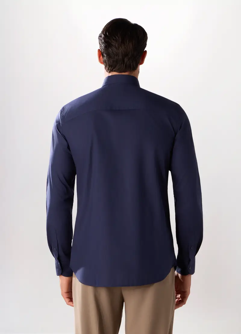 Camicia Slim Fit In Cotone Stretch Uomo, Blu avio miniatura 2