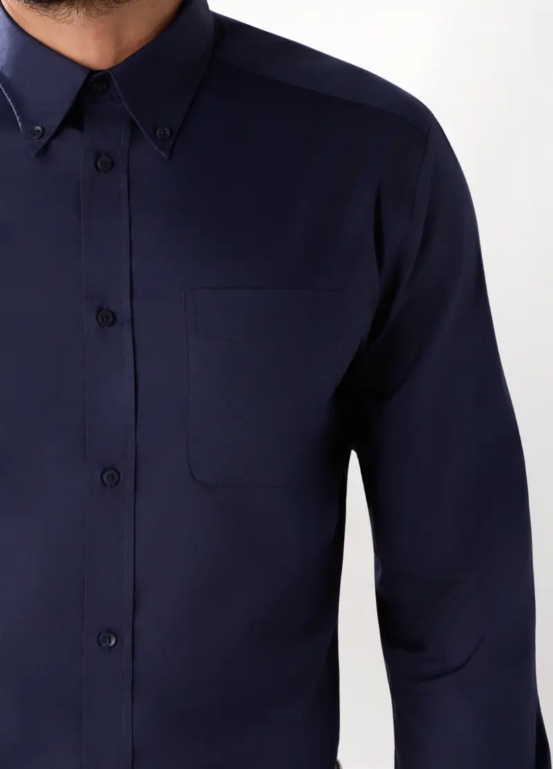 Camicia Slim Fit In Cotone Stretch Uomo, Blu avio miniatura 3