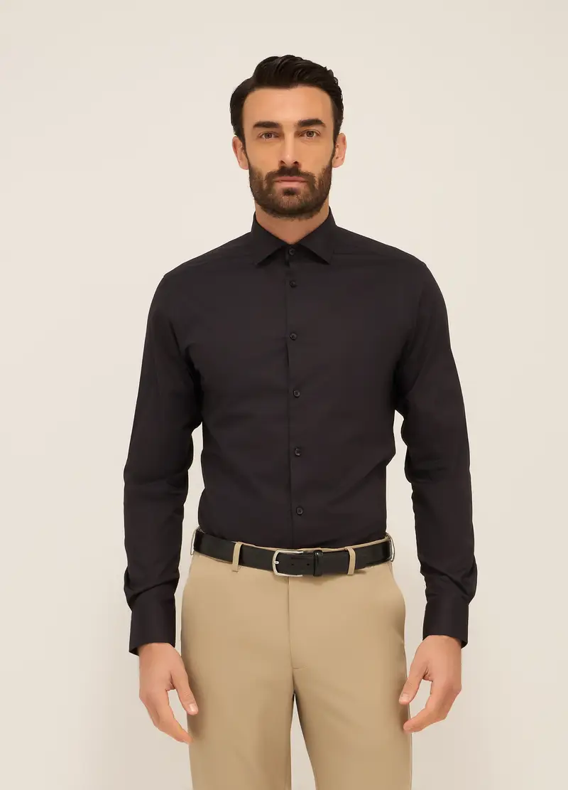 Upim, Camicia Slim Fit In Cotone Stretch Uomo, Nero, Taglia: 38