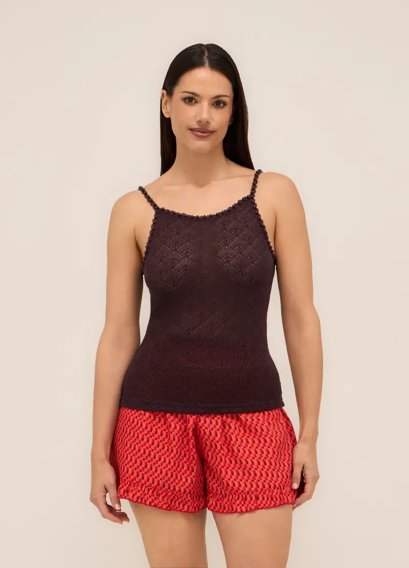 Canotta Con Lavorazione Traforata Donna, Marrone tabacco