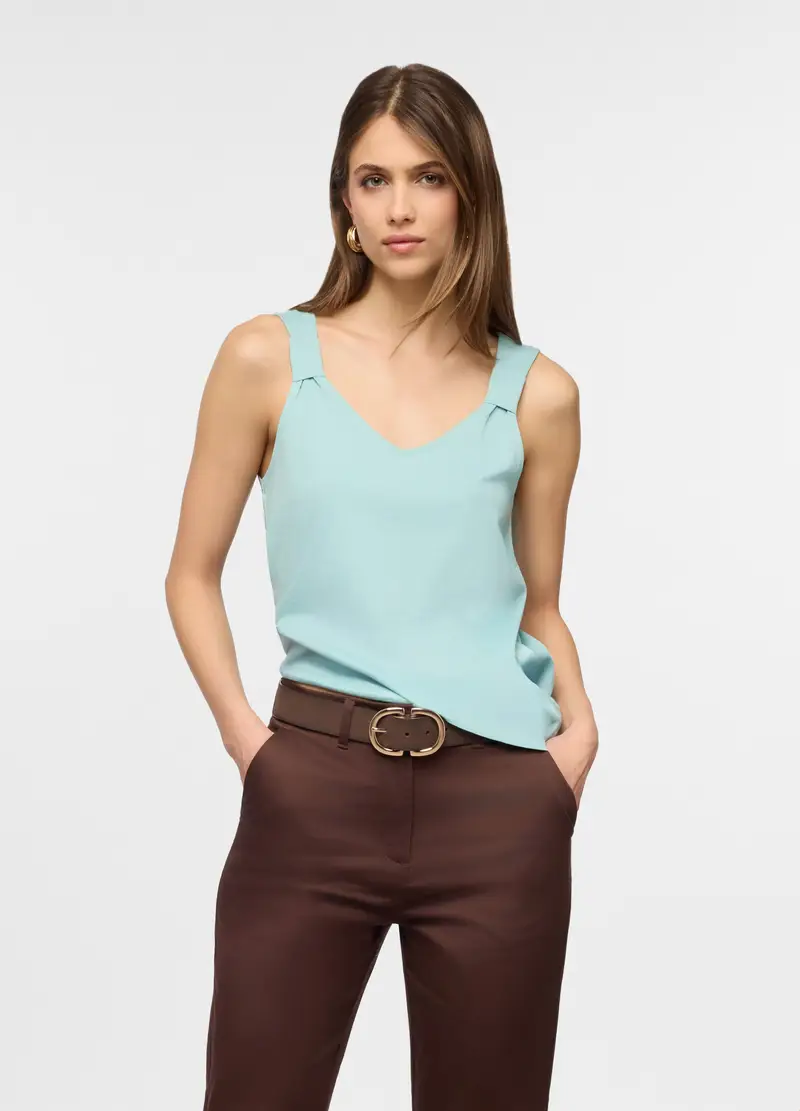 Canotta Con Scollo A V Donna, Azzurro acqua