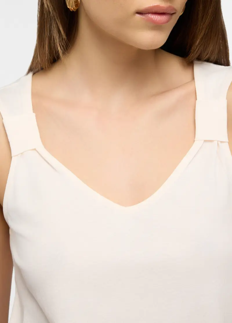 Canotta Con Scollo A V Donna, Bianco panna miniatura 3