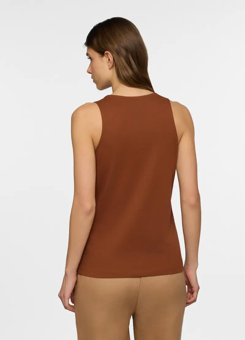 Canotta Con Scollo A V Donna, Marrone cioccolato miniatura 2