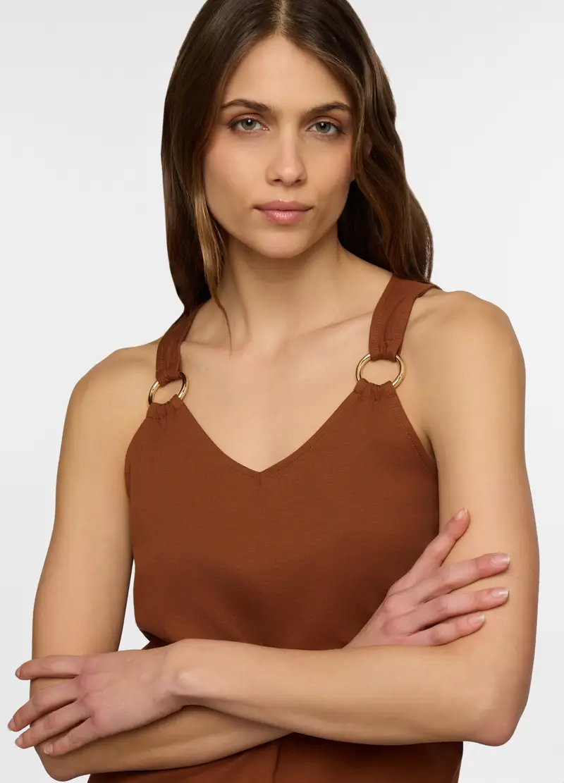 Canotta Con Scollo A V Donna, Marrone cioccolato miniatura 3