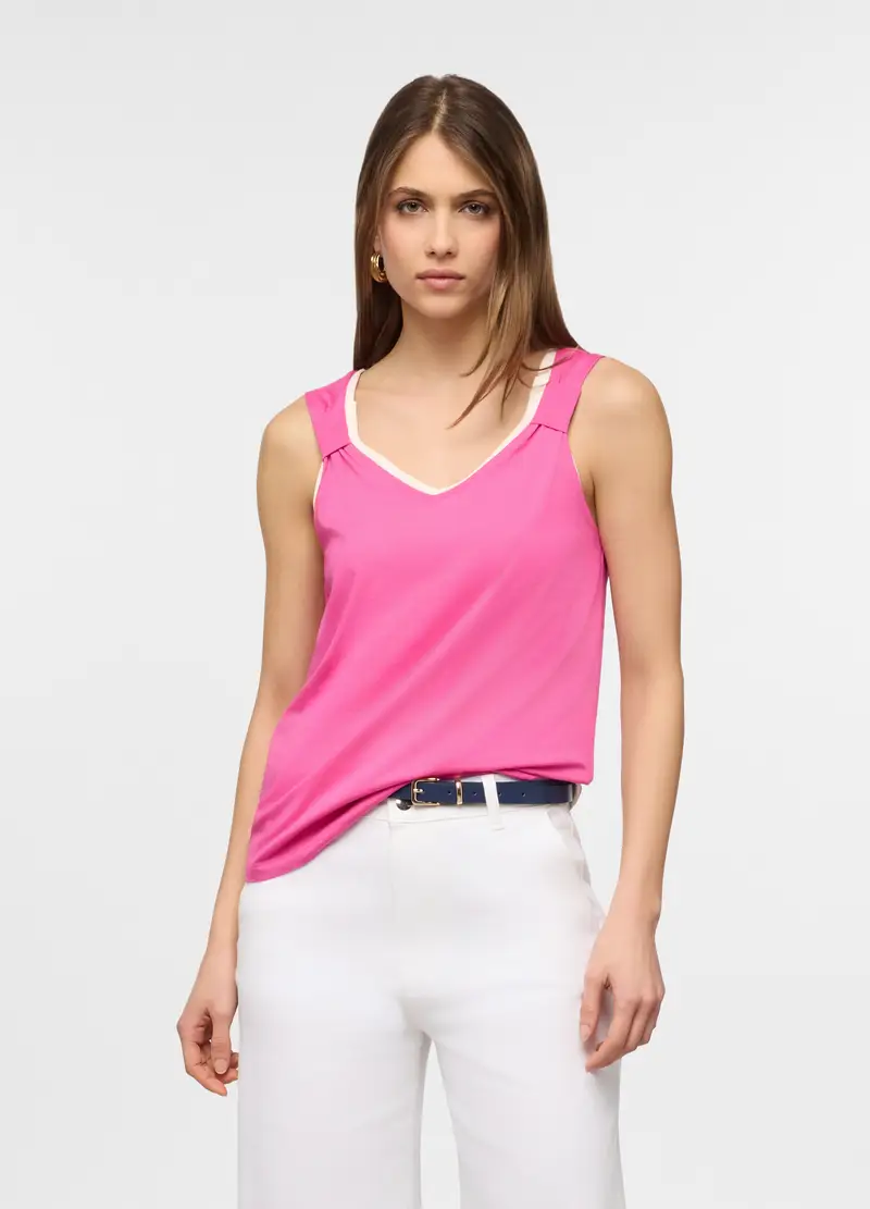 Canotta Con Scollo A V Donna, Rosa pastello