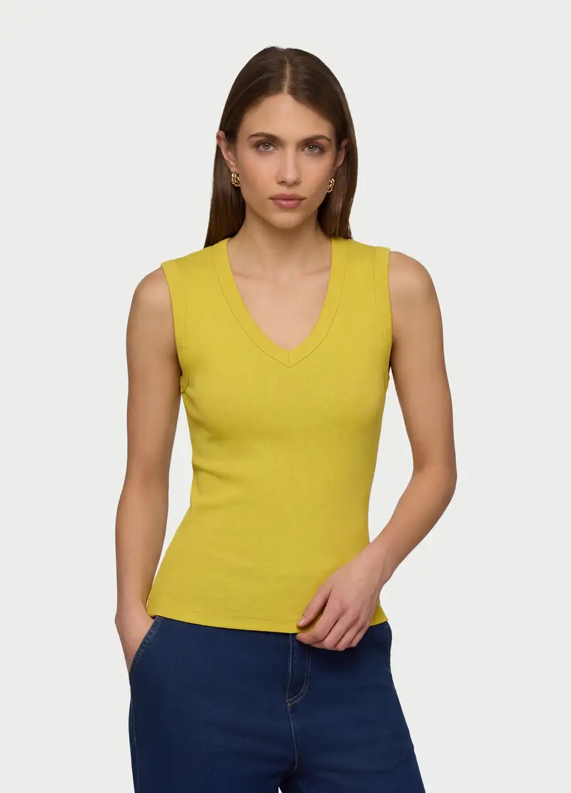 Canotta Con Scollo A V Donna, Verde acido