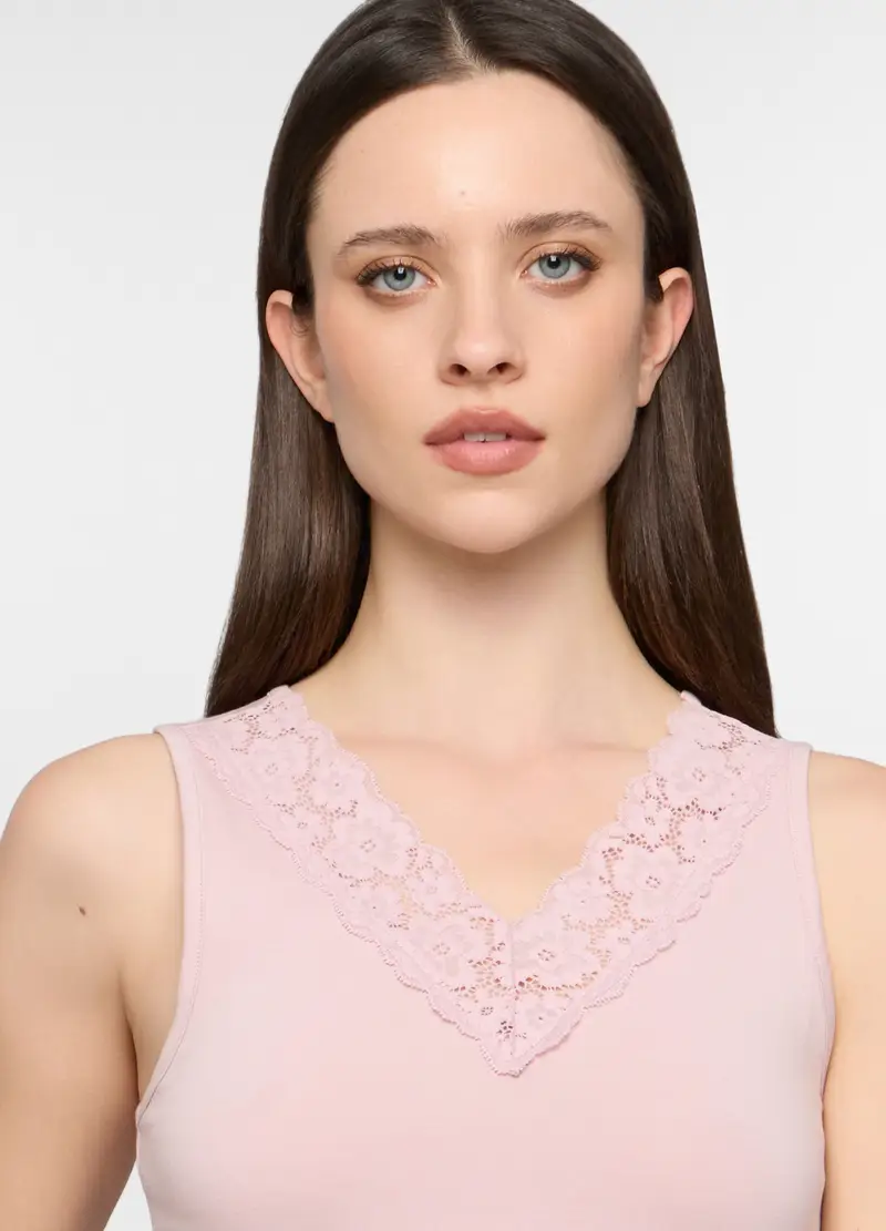 Canotta Con Scollo A V Stretch Donna, Rosa chiaro miniatura 3