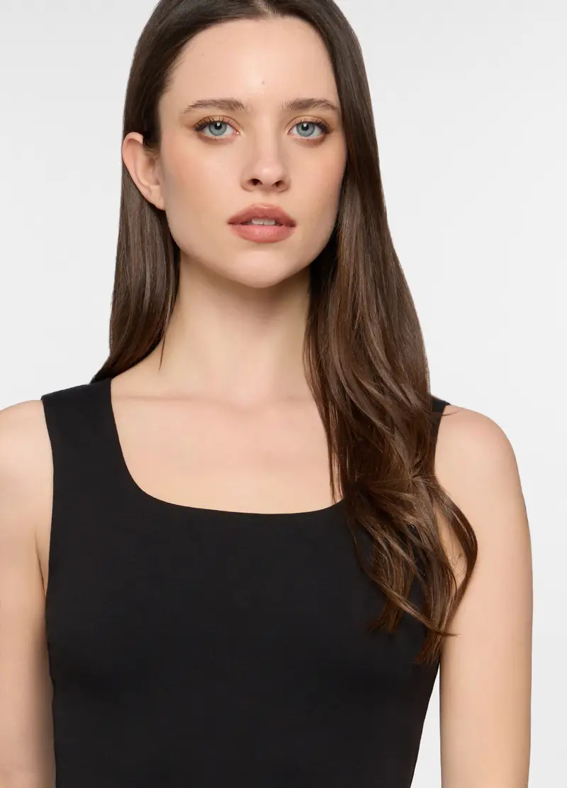 Canotta Con Scollo Rotondo Stretch Donna, Nero miniatura 3