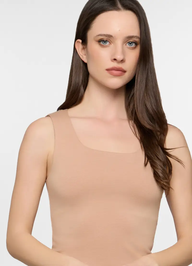 Canotta Con Scollo Rotondo Stretch Donna, Rosa polveroso miniatura 3