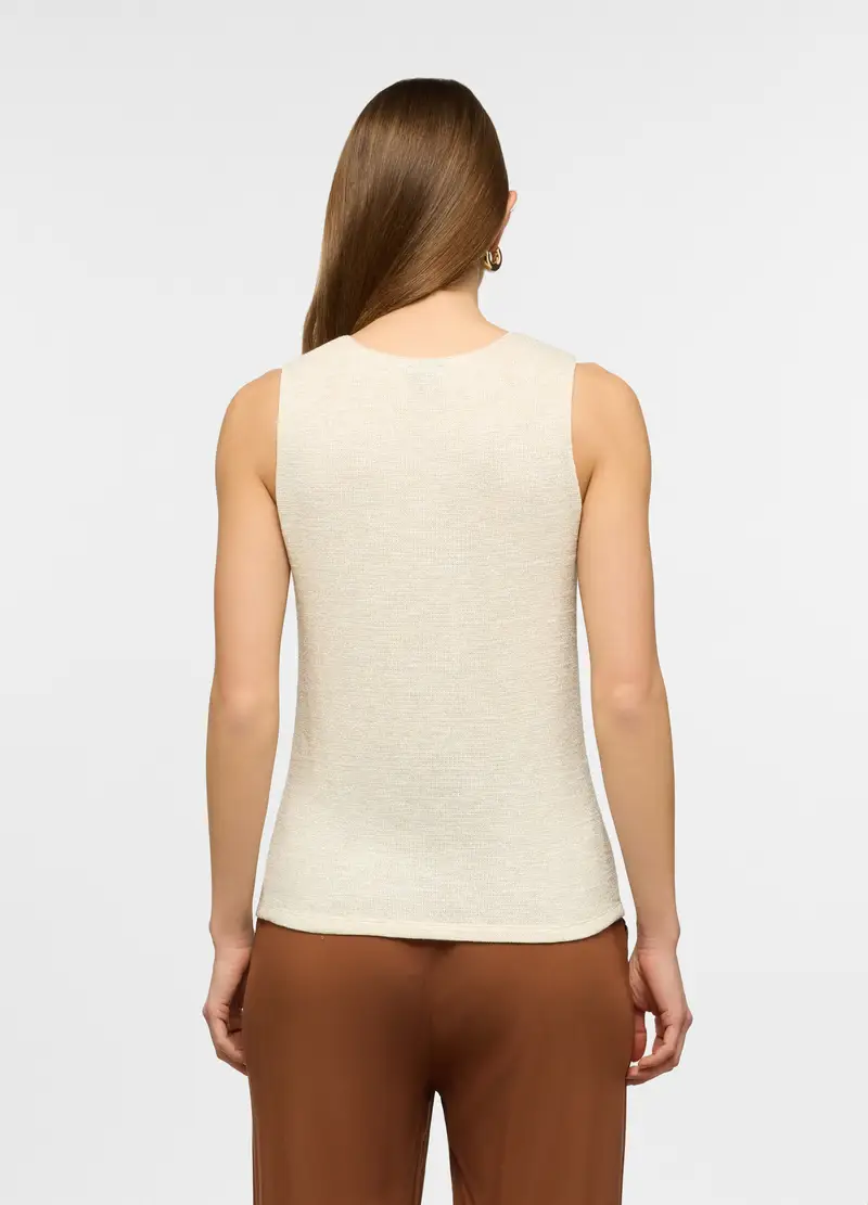 Canotta Con Scollo Rotondo Stretch In Filo Lurex Donna, Beige chiaro miniatura 2