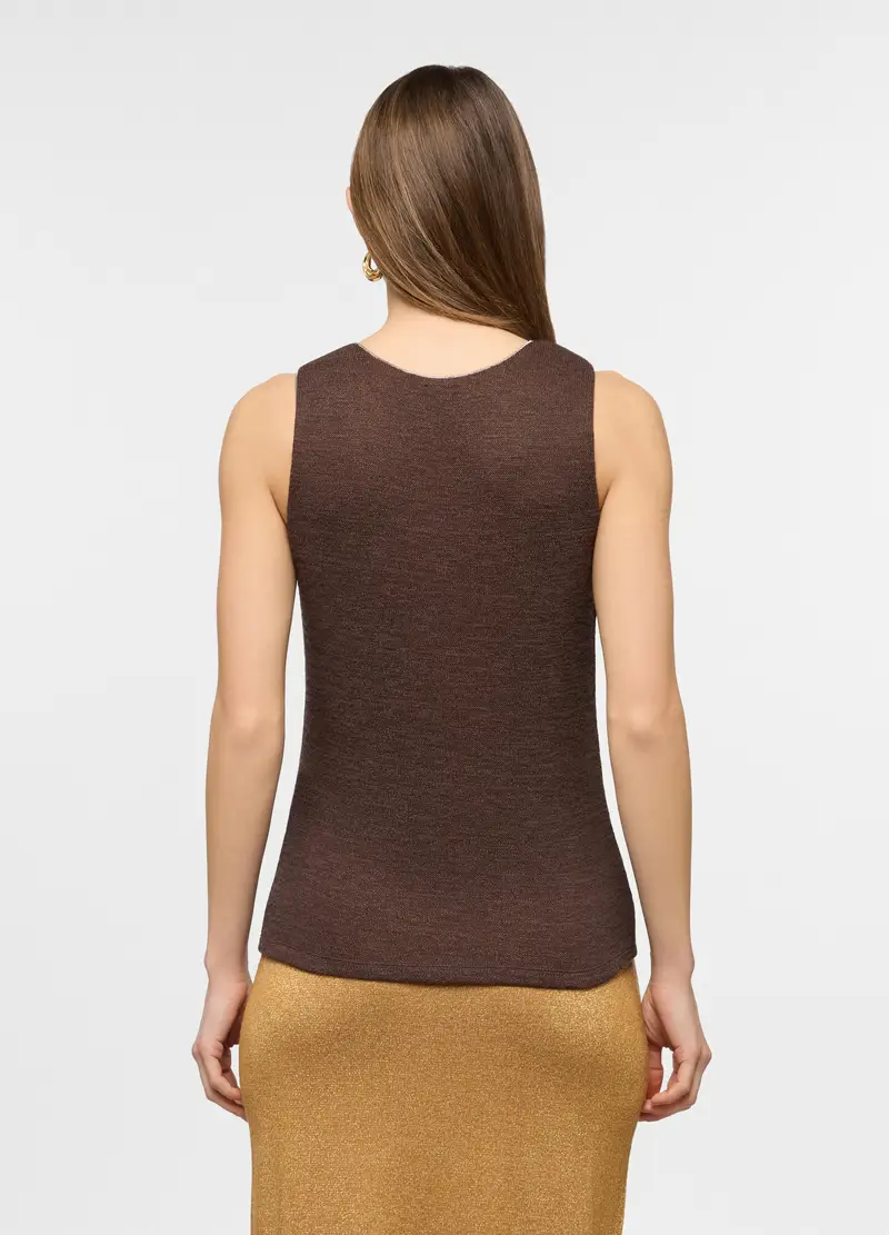 Canotta Con Scollo Rotondo Stretch In Filo Lurex Donna, Marrone scuro miniatura 2