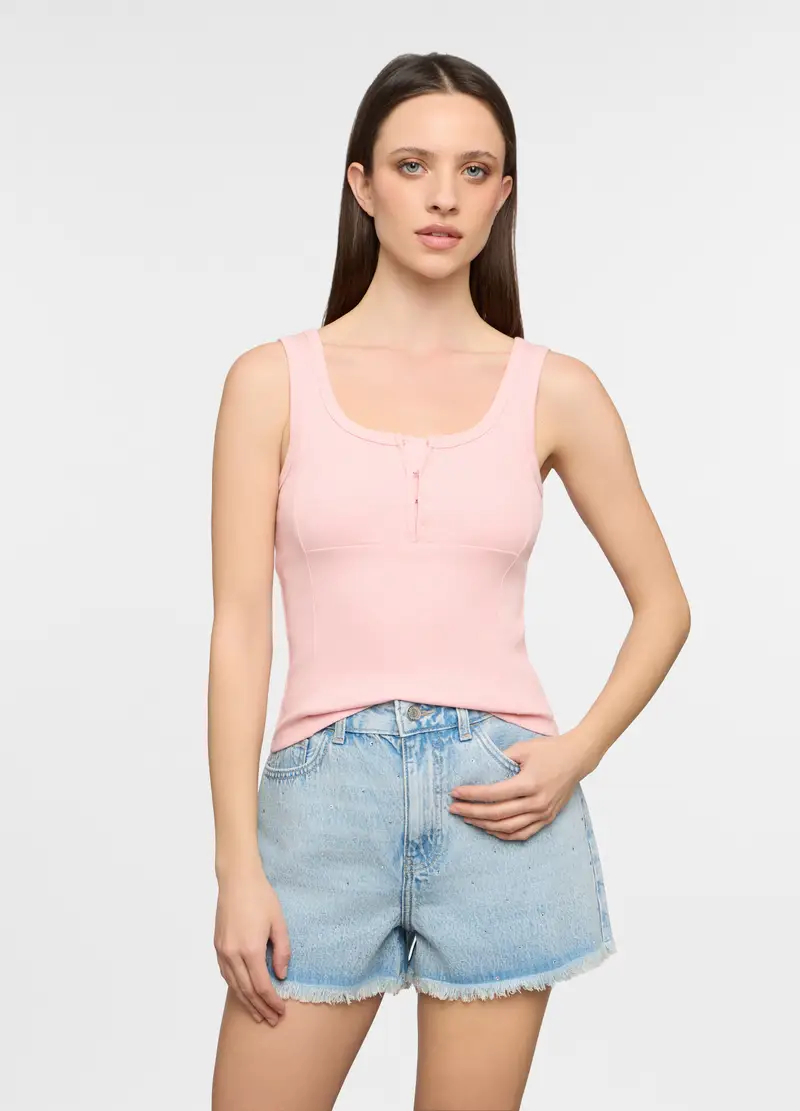 Canotta Corsetto Fitted In Costina Stretch Donna, Rosa chiaro