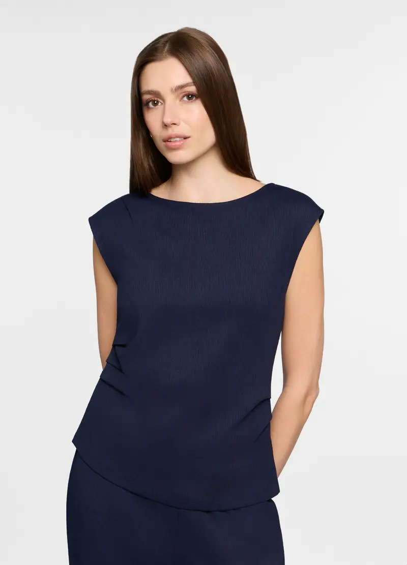 Canotta Crinkle Slim Fit Donna, Blu navy