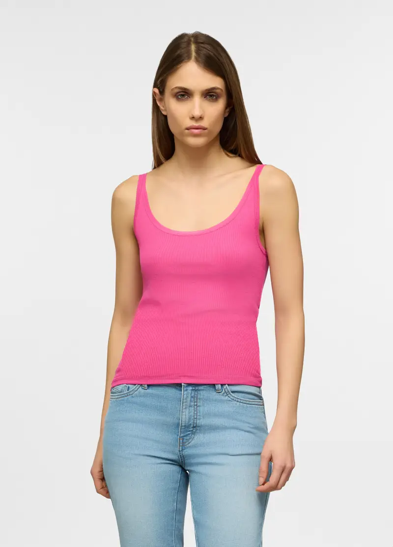 Canotta Fit Regular In Viscosa Stretch Donna, Rosa fuxia