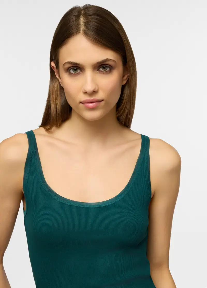 Canotta Fit Regular In Viscosa Stretch Donna, Verde scuro miniatura 3