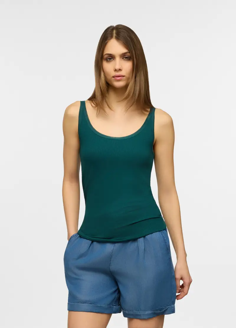 Canotta Fit Regular In Viscosa Stretch Donna, Verde scuro