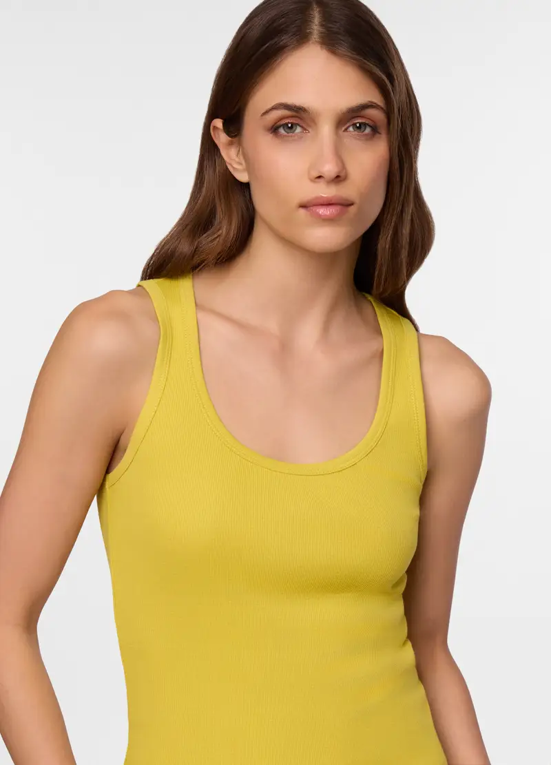 Canotta Fitted Con Scollo Rotondo Donna, Verde chiaro miniatura 3