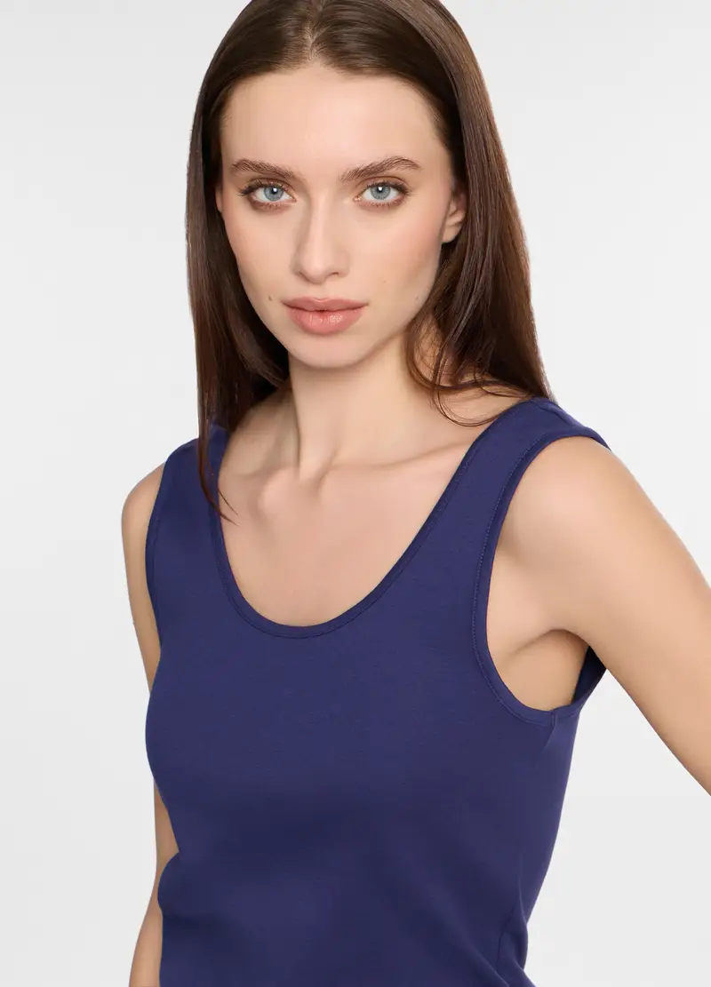 Canotta Fitted In Costina Stretch Donna, Blu Bluette miniatura 3