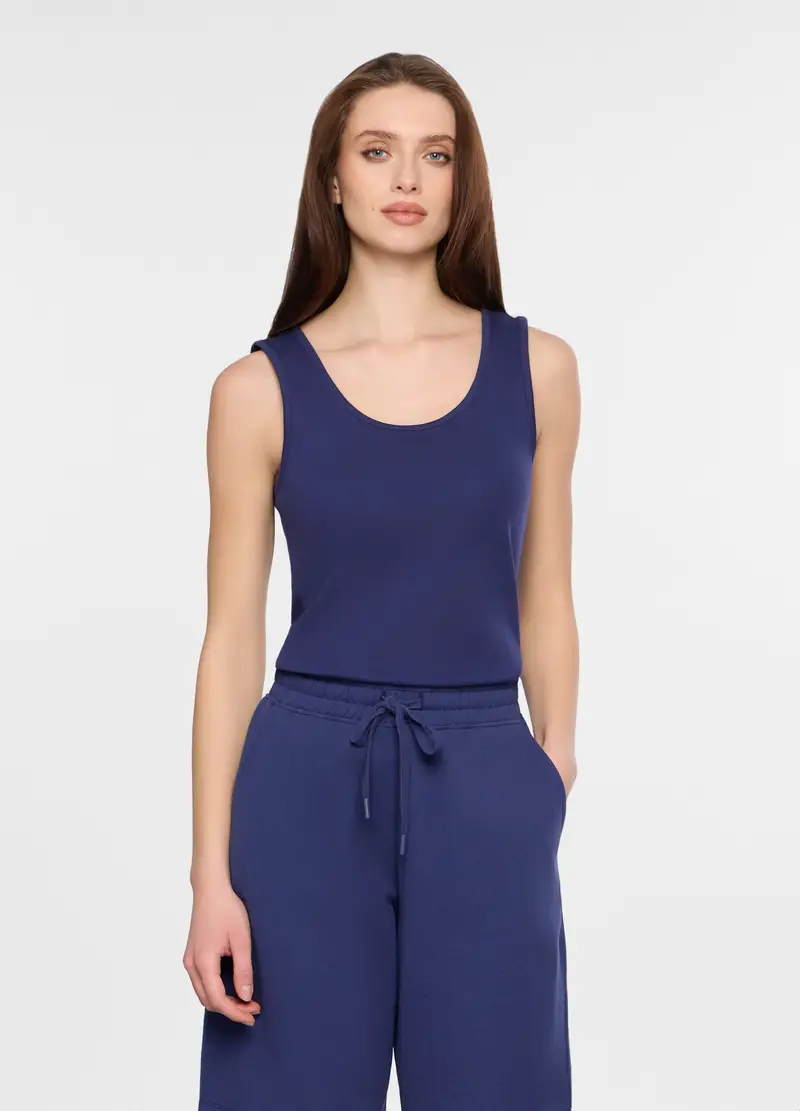 Canotta Fitted In Costina Stretch Donna, Blu Bluette