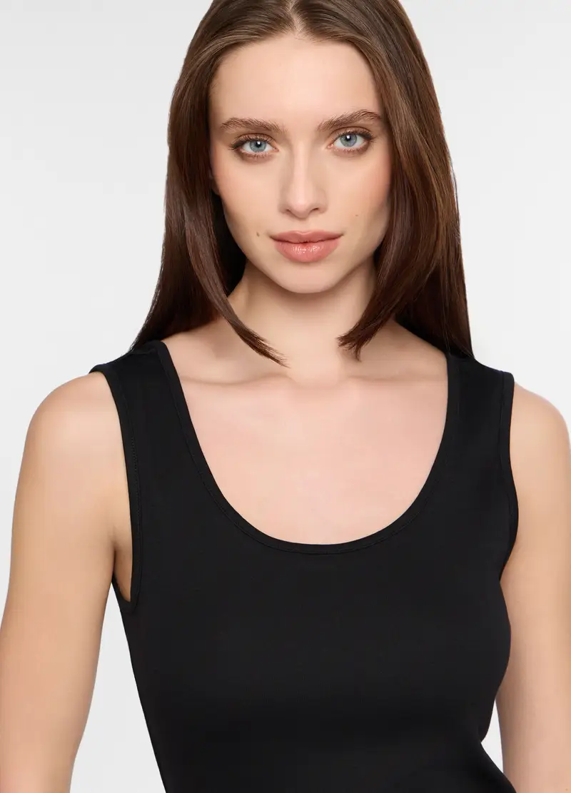 Canotta Fitted In Costina Stretch Donna, Nero miniatura 3