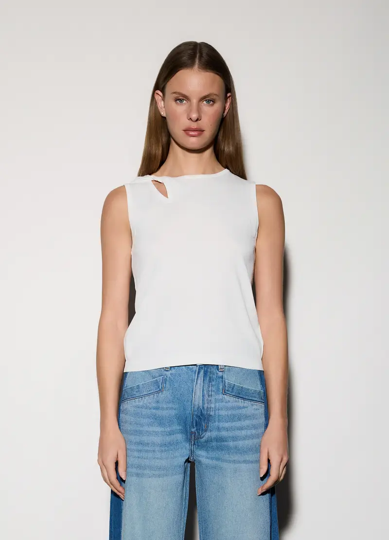 Canotta Girocollo Con Cut Out Donna, Unisex, Bianco gesso miniatura 2
